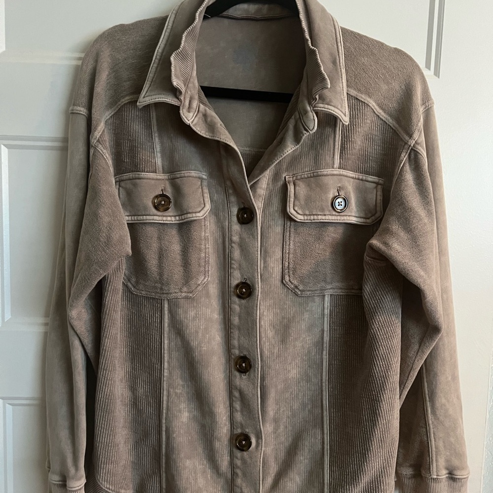 Anthropologie oversized sz S Taupe Cotton Shacket Jacket - Women Pilcro
